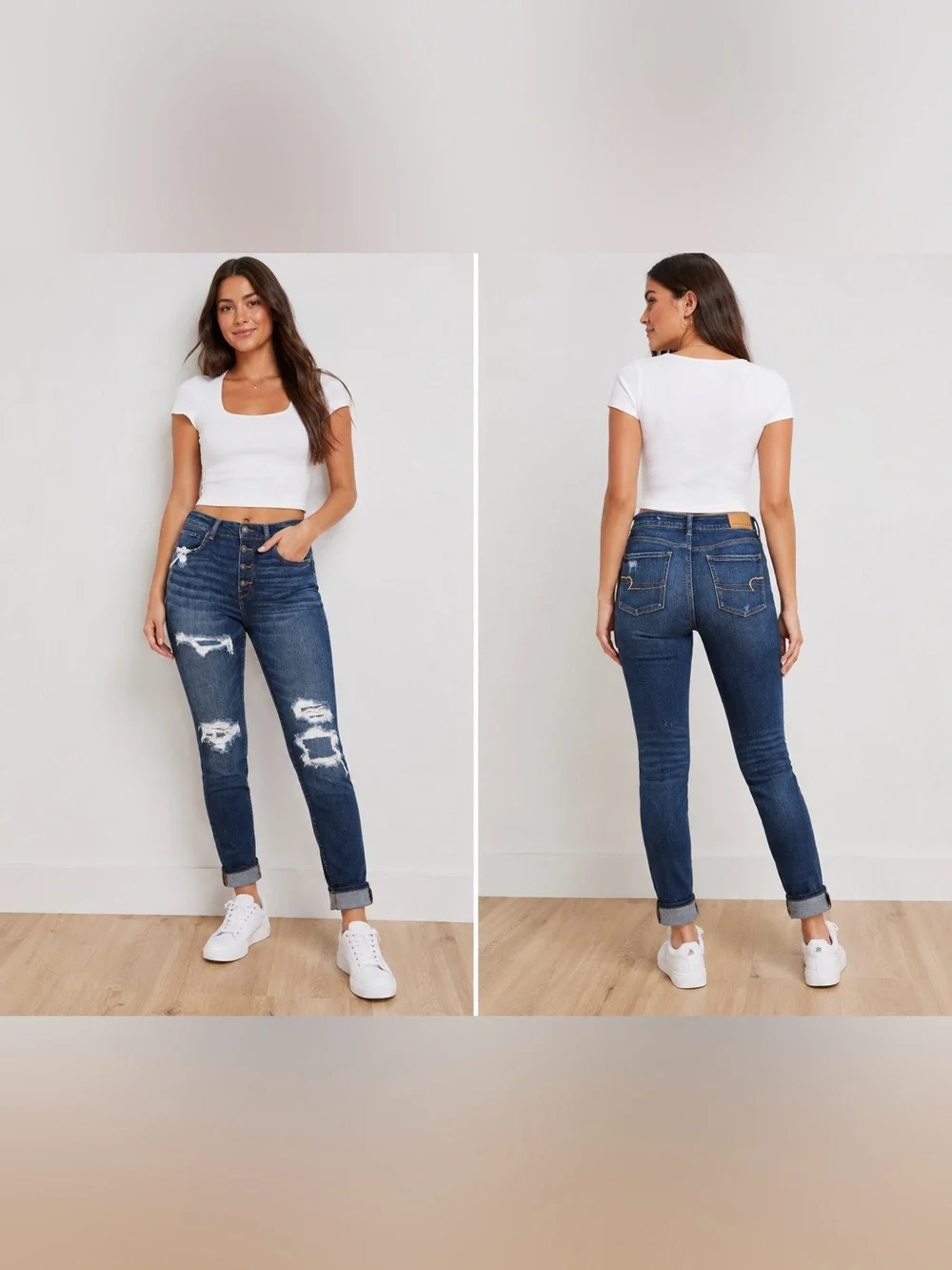 American Eagle Hi-Rise Jegging Distressed Button Fly Jeans Sz 16